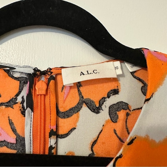 A.L.C. Nora Floral Print Silk Dress Womens Short Sleeve 10 Orange Blue - Picture 6 of 8